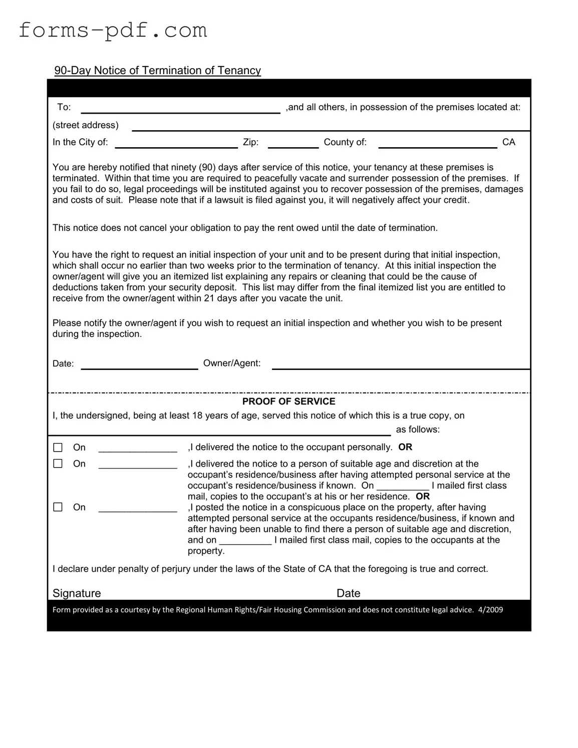 90 Day Notice To Move Out PDF Form