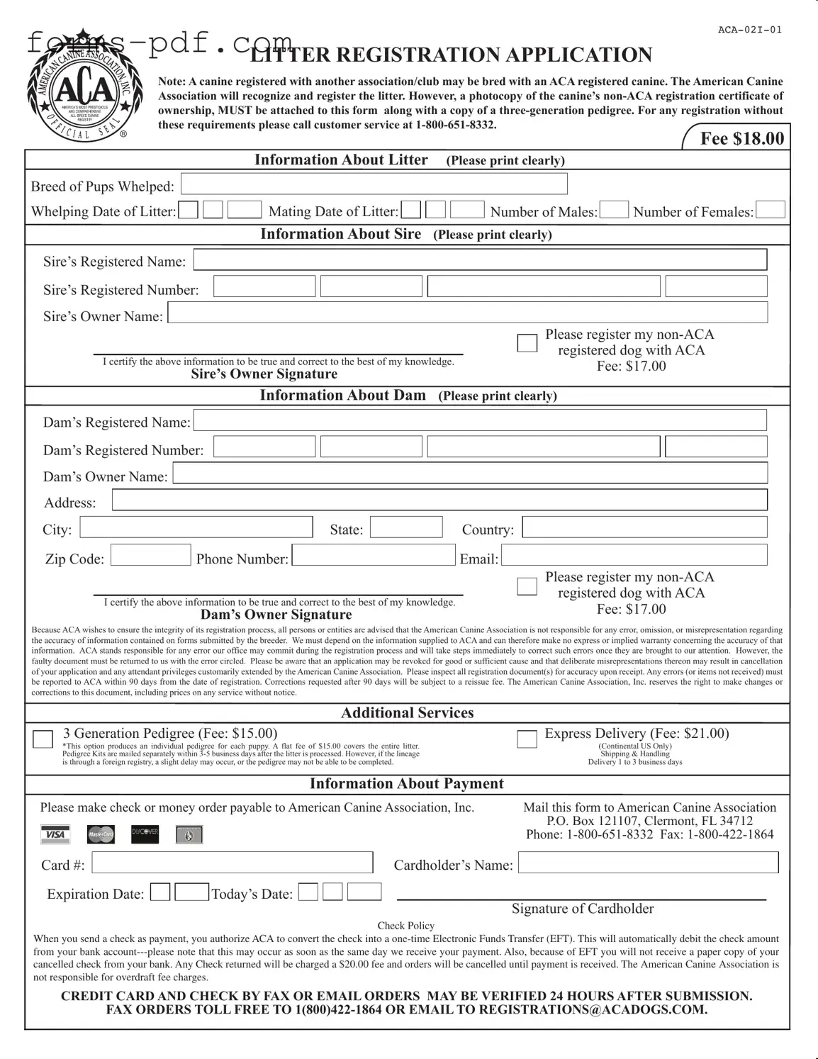 Aca Litter Registration PDF Form