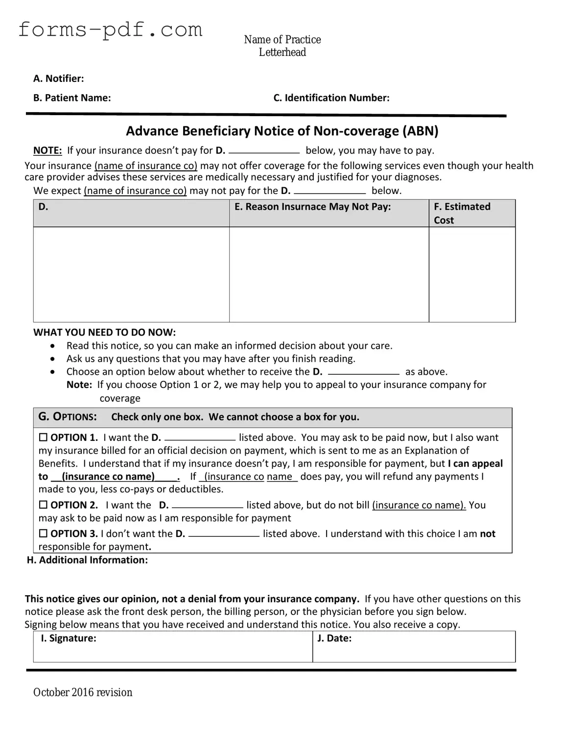 Advance Beneficiary Notice of Non-coverage PDF Form