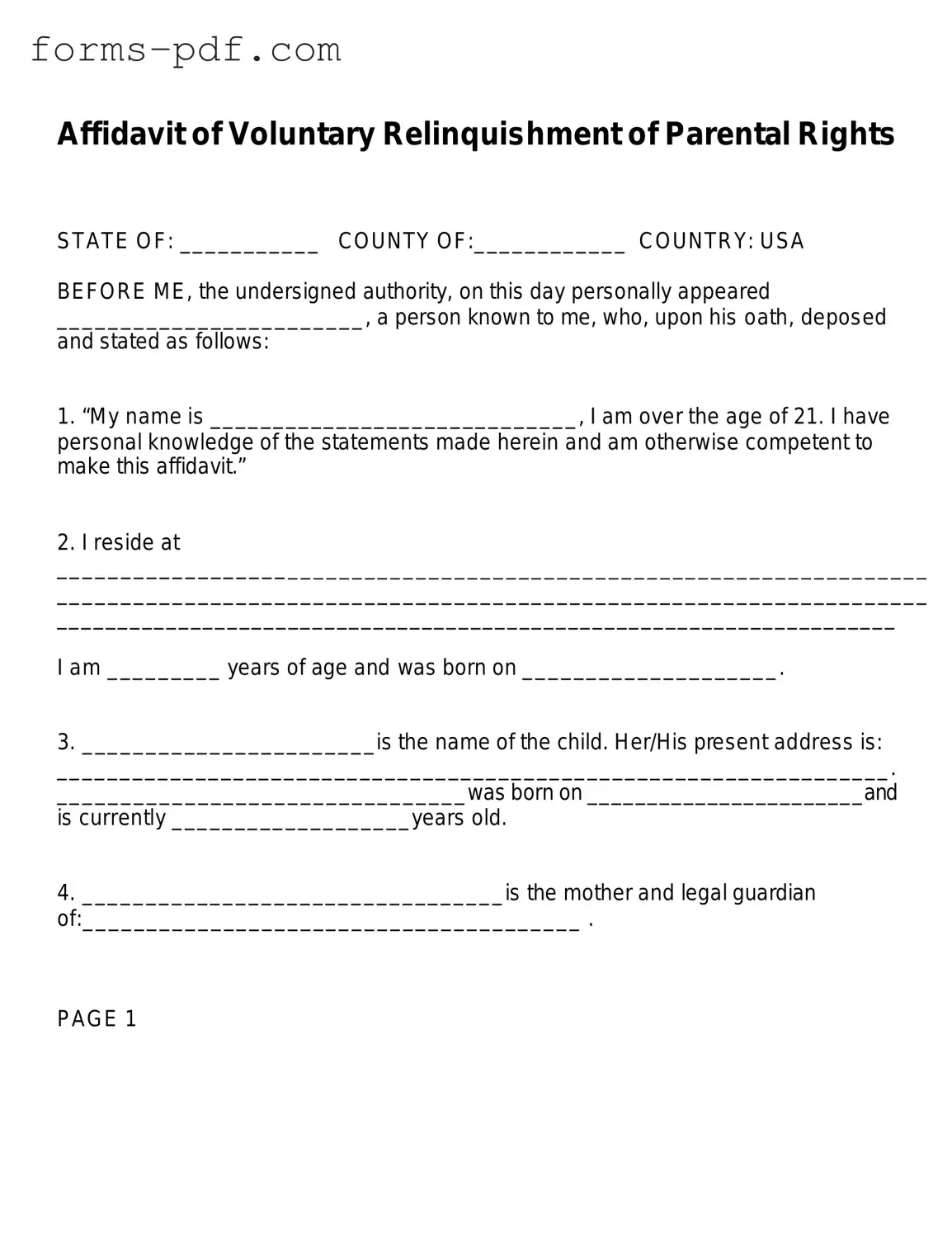 Affidavit Parental Rights PDF Form