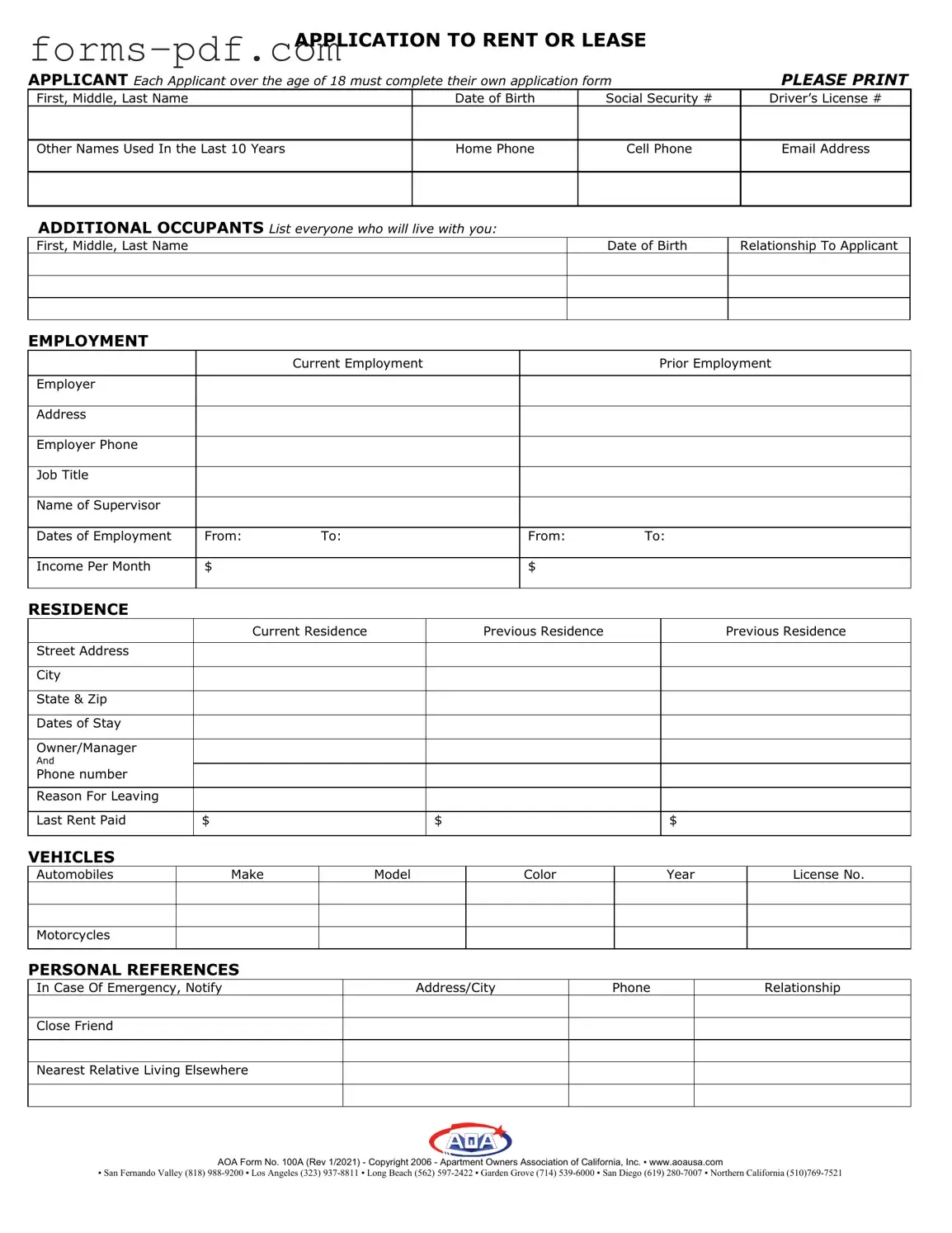 Aoa 100A PDF Form