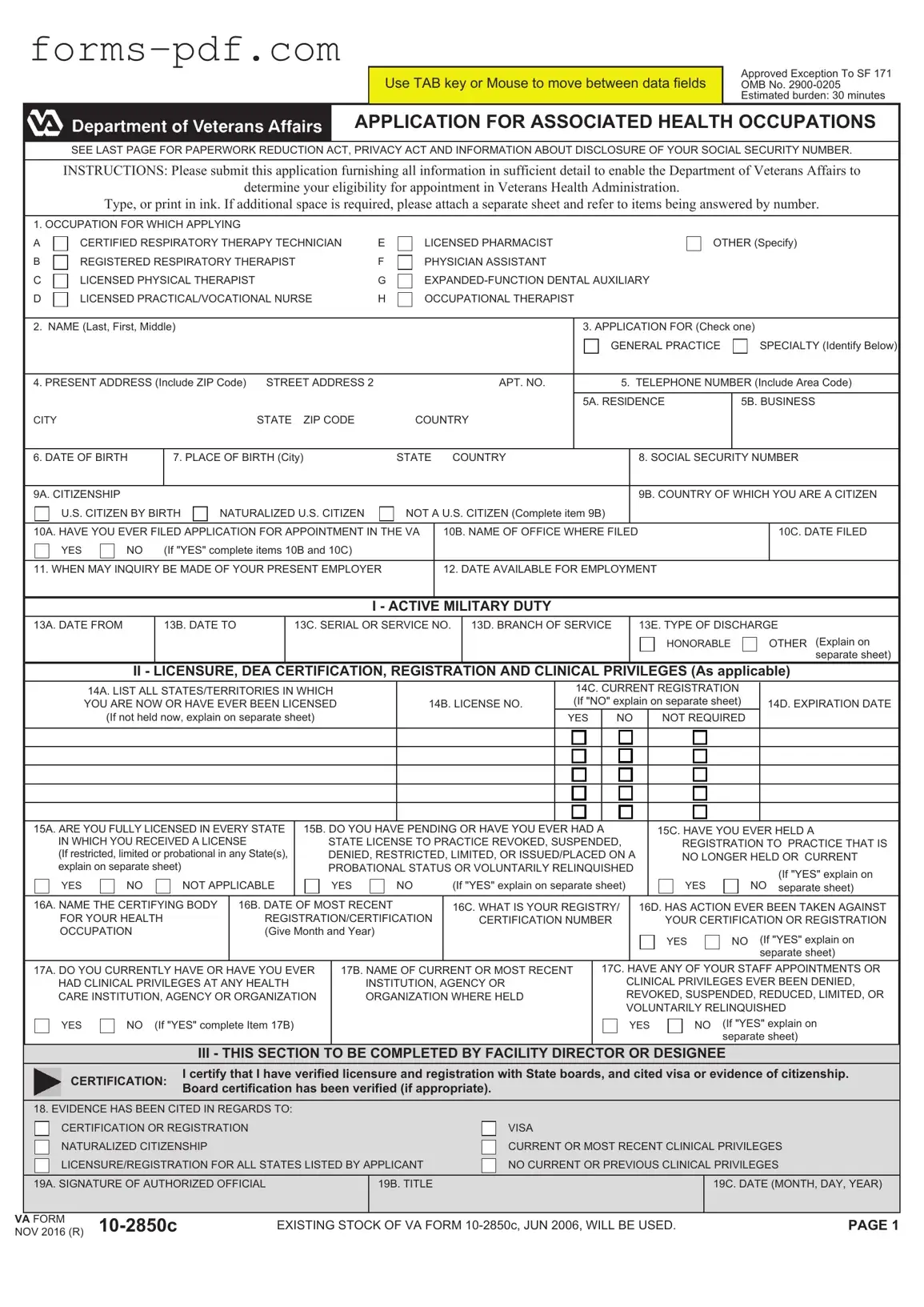 VA 10-2850c PDF Form