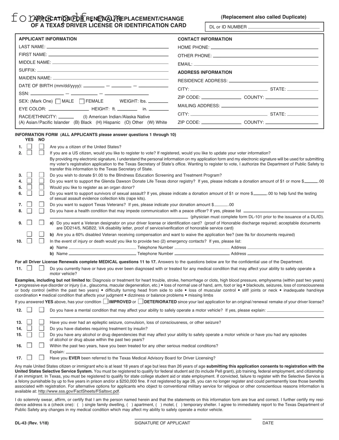 DL-43 PDF Form