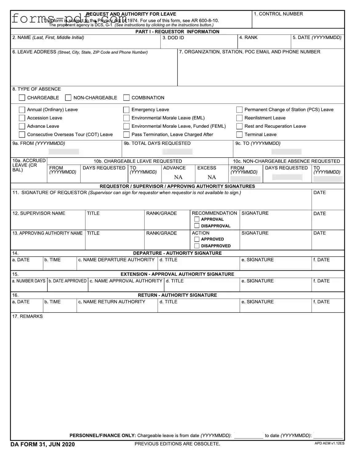 Da 31 PDF Form