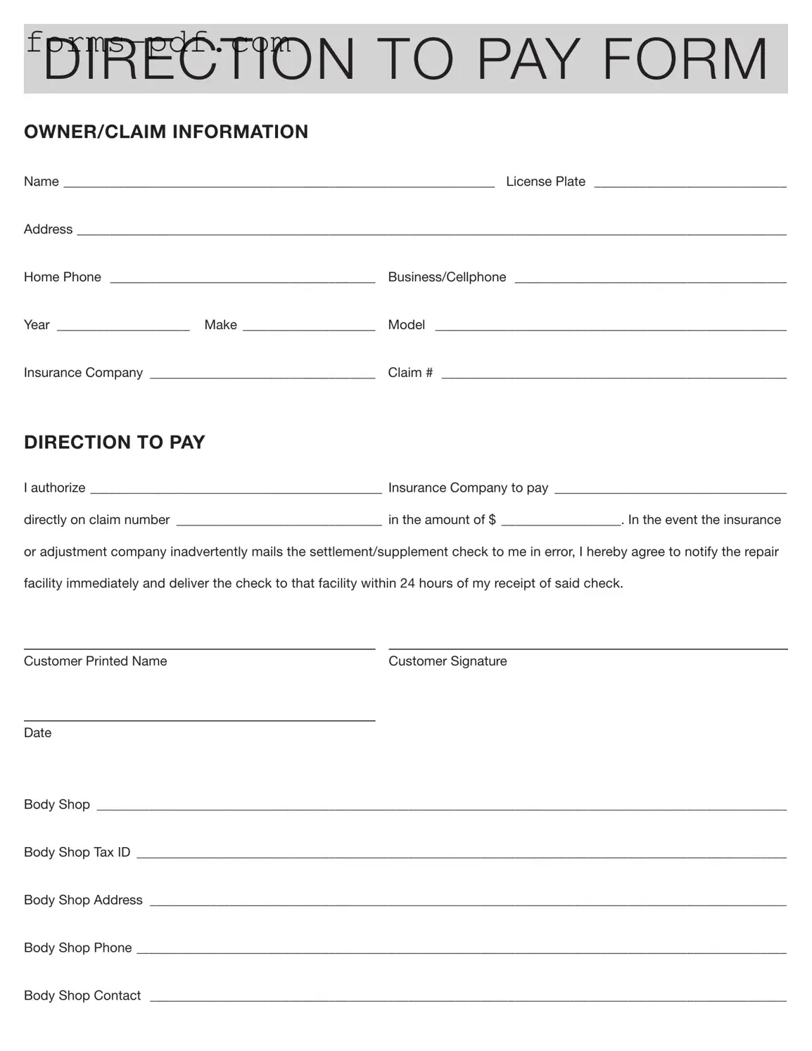 Authorization And Direction Pay PDF Form