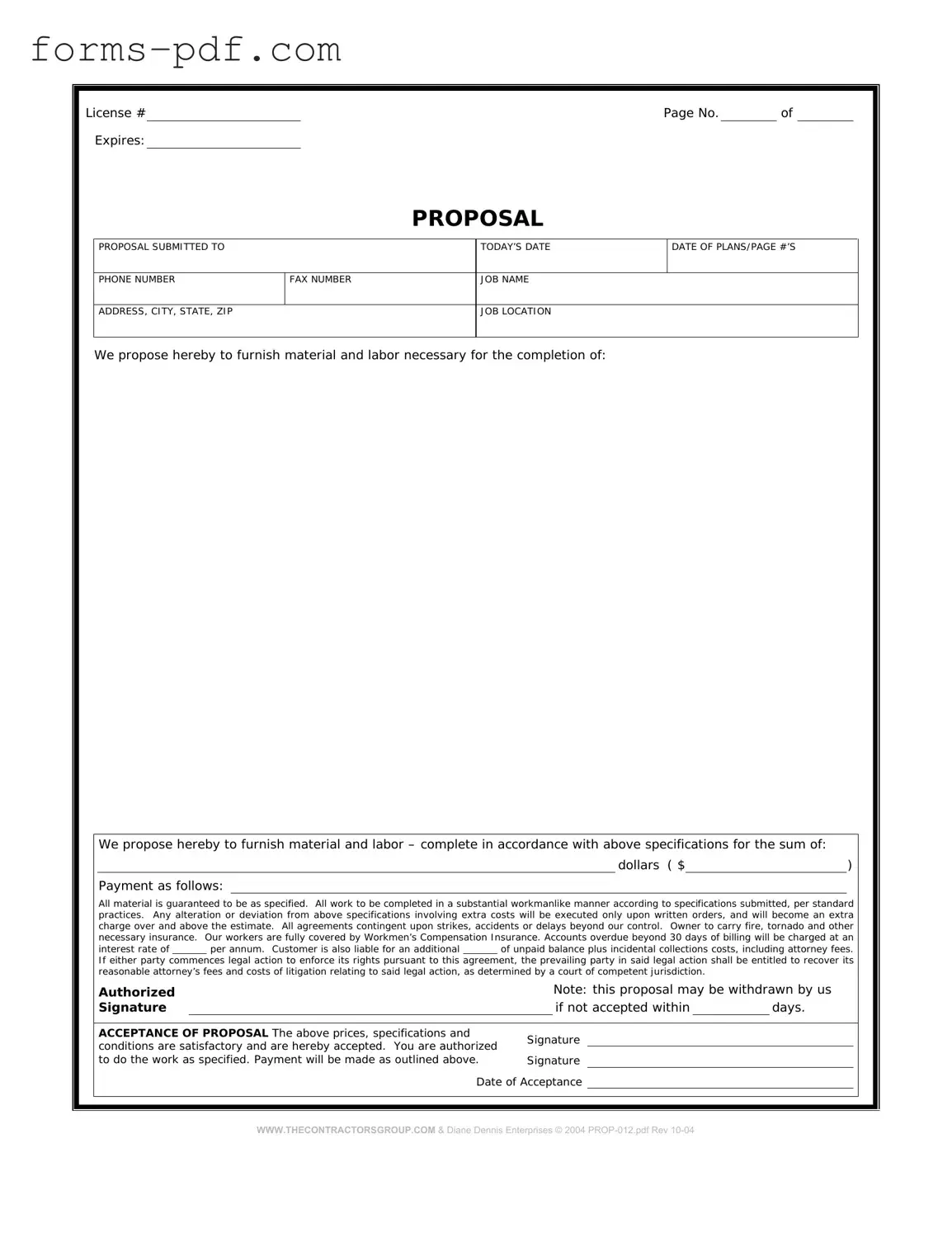 Construction proposal form PDF Form