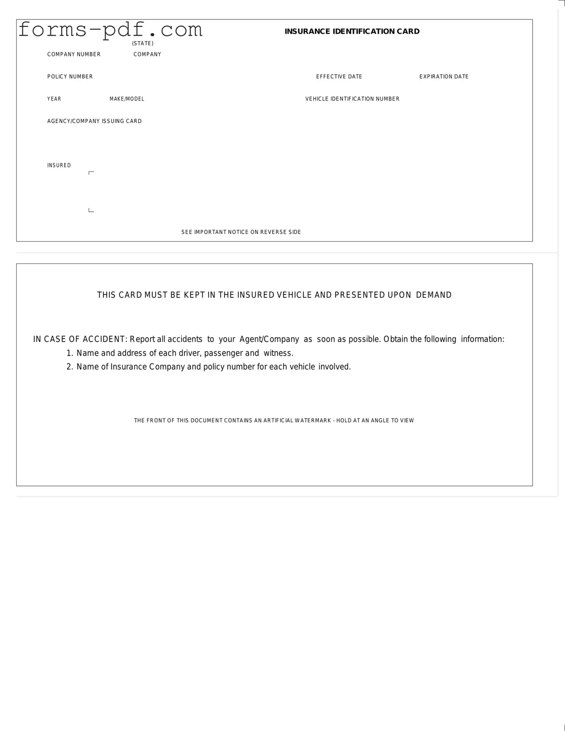 Auto Insurance Card PDF Form