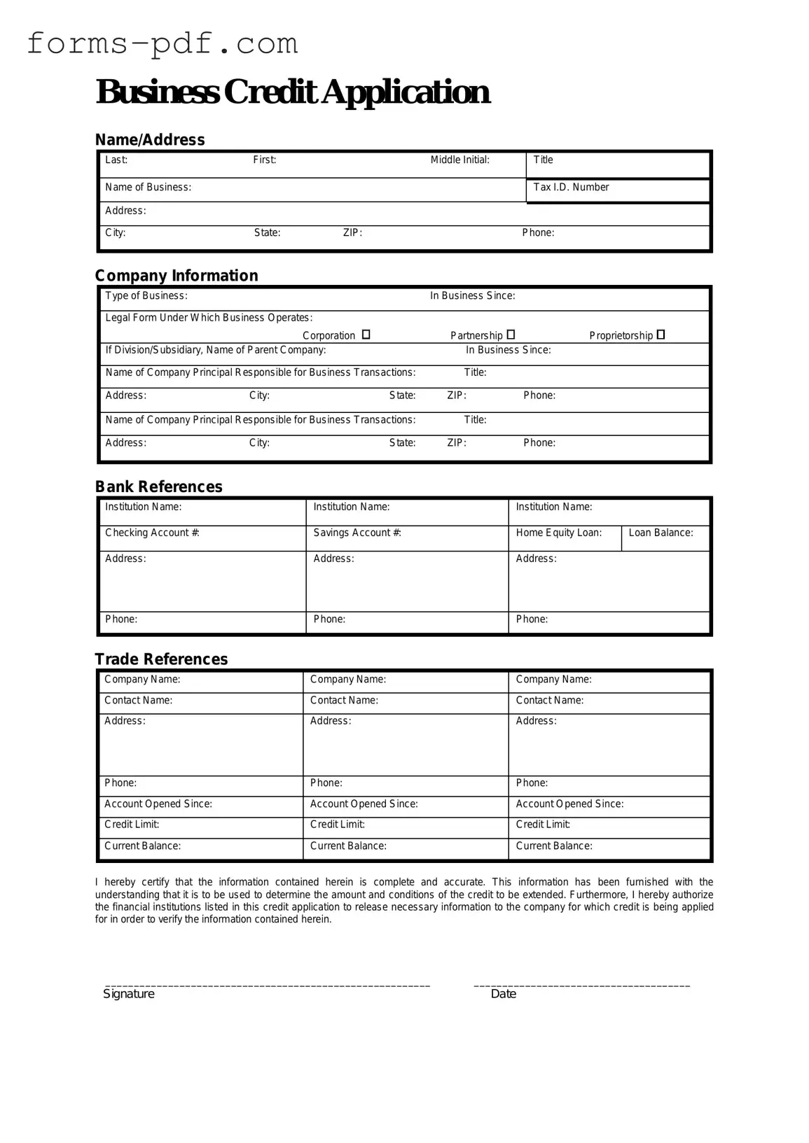 Business Credit Application PDF Form