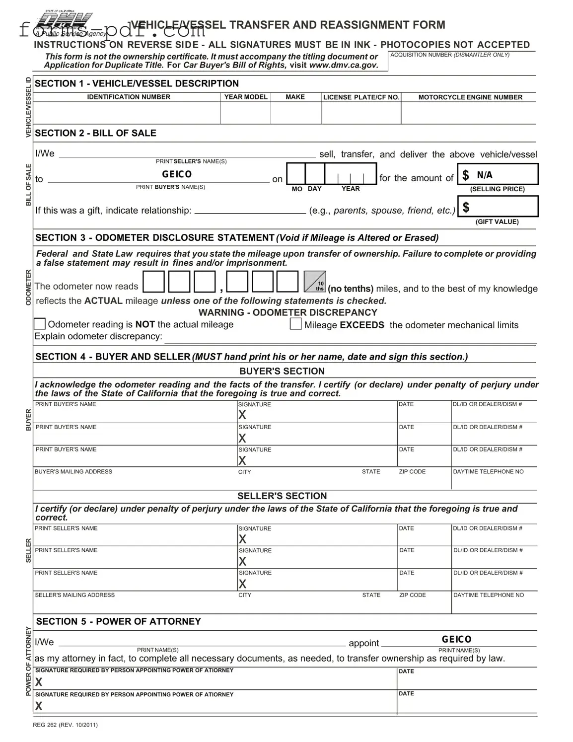 California Fotm Reg 262 PDF Form