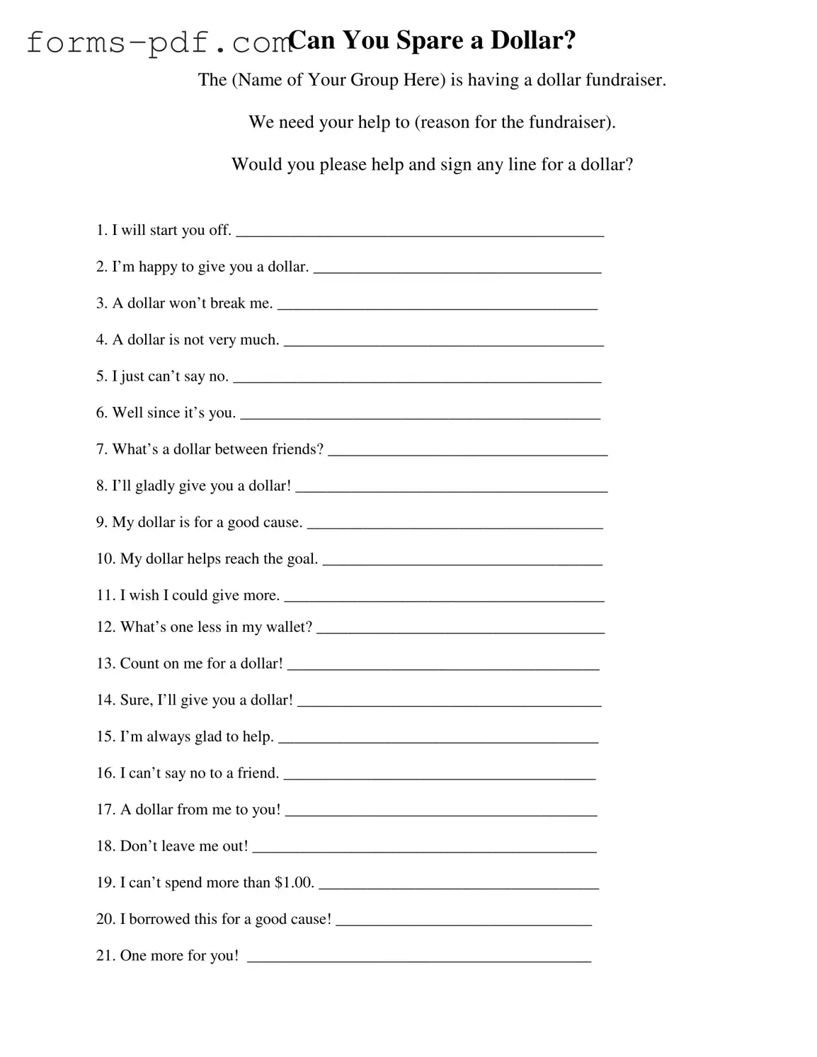 Donated A Dollar PDF Form