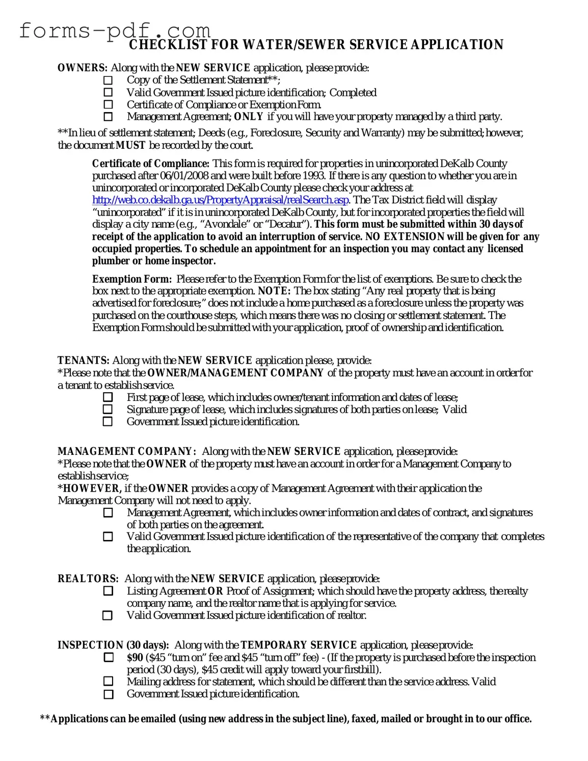 Dekalb County Water Application PDF Form