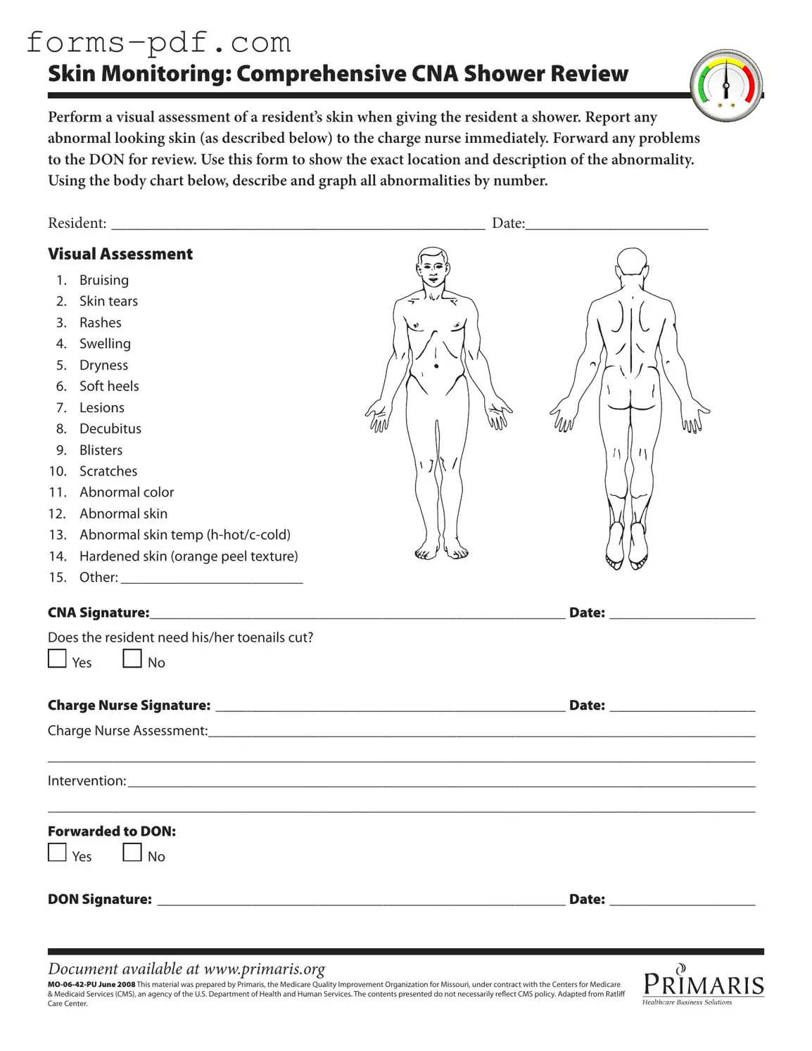 Cna Shower Sheets PDF Form