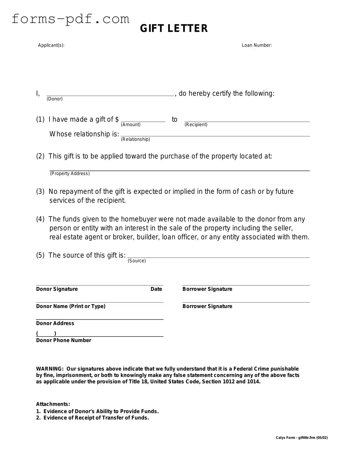 Gift Letter PDF Form