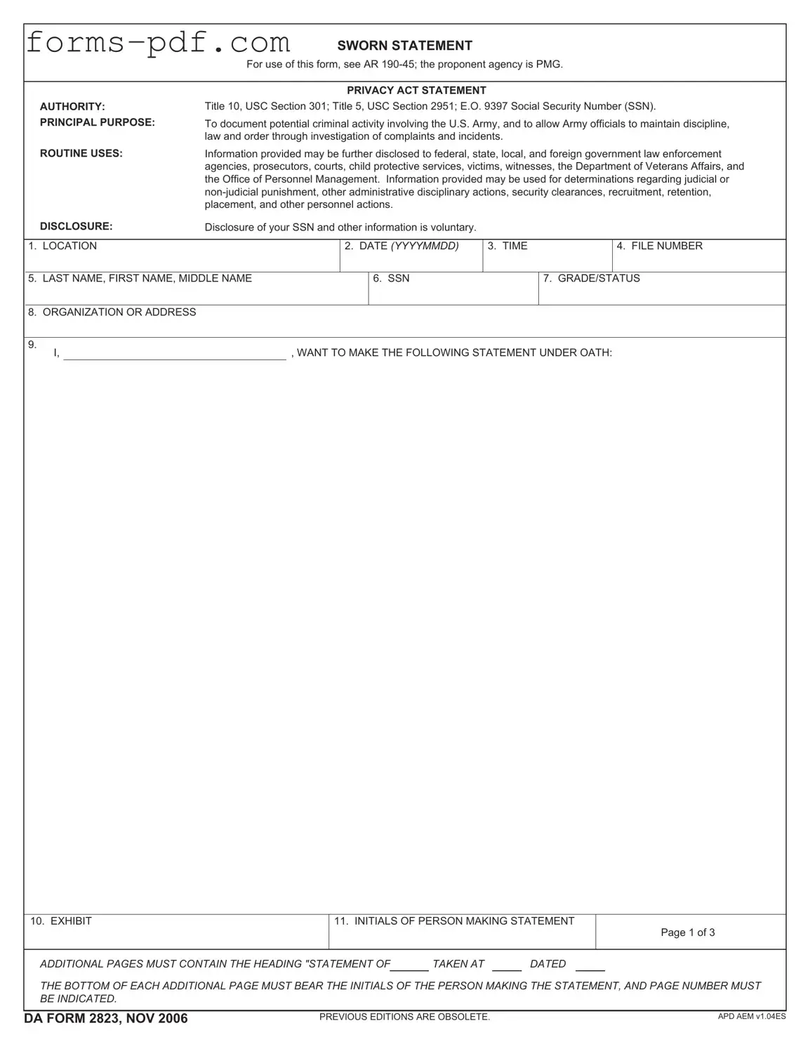 Da 2823 PDF Form