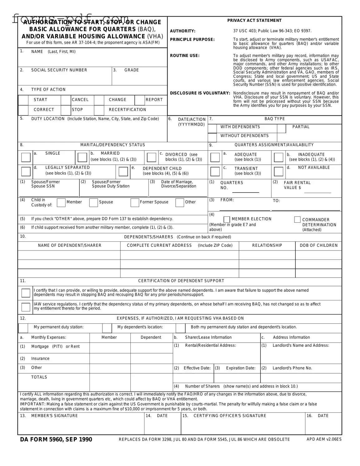 DA 5960 PDF Form