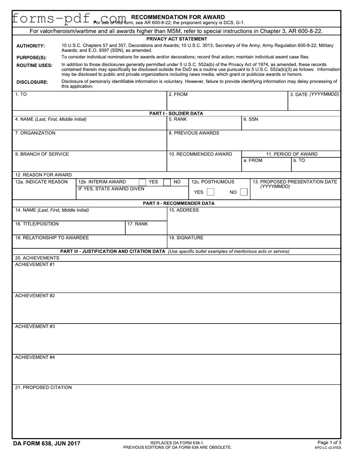 Da 638 PDF Form