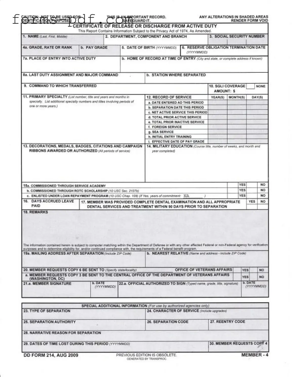 Dd 214 PDF Form