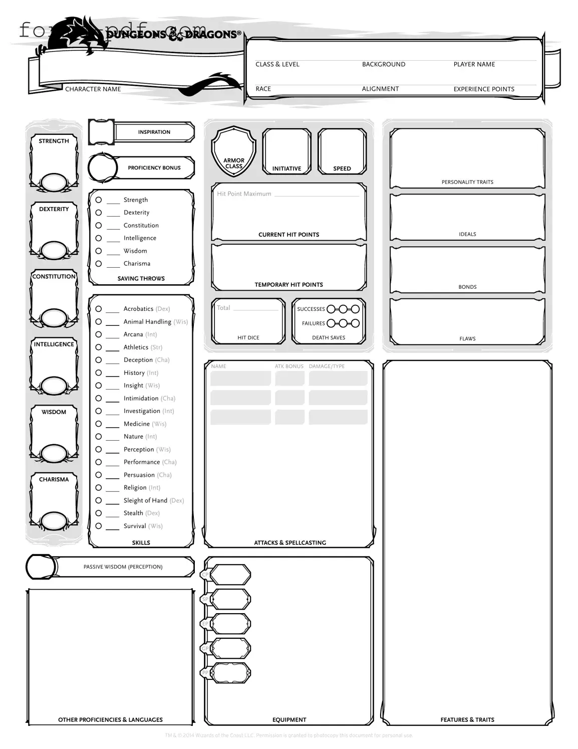 Dnd Character Sheet PDF Form