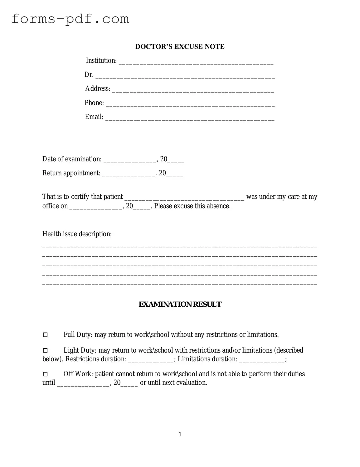Doctors Excuse Note PDF Form