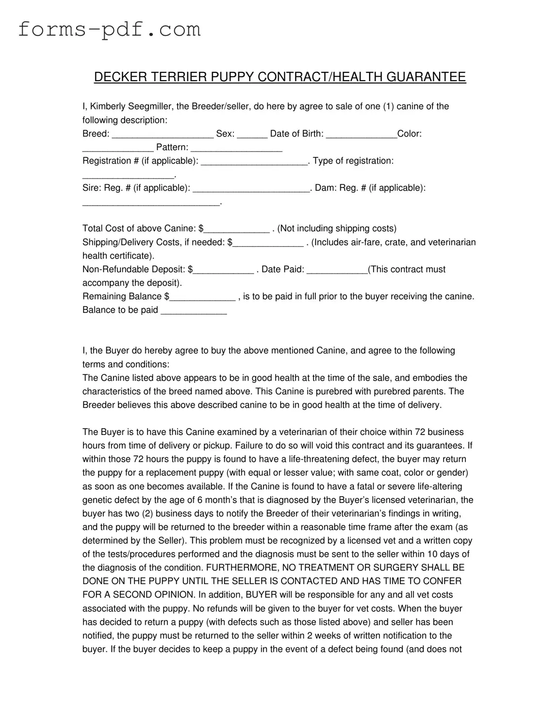 Health Guarantee PDF Form