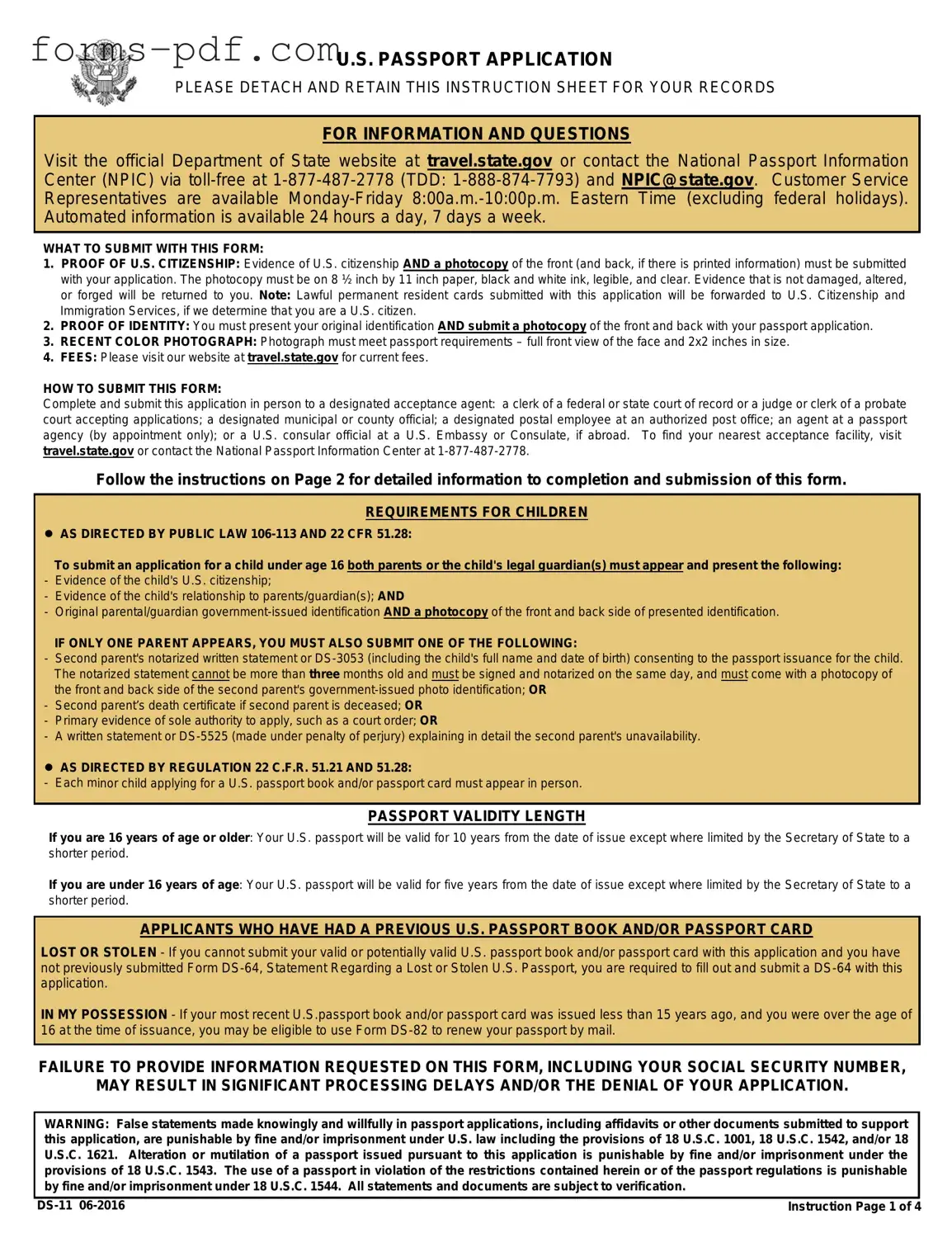 DS-11 U.S. Passport application PDF Form