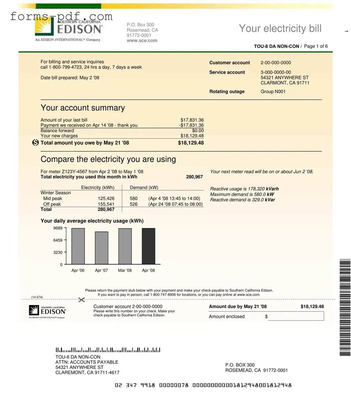 Edison Electricity Bill PDF Form