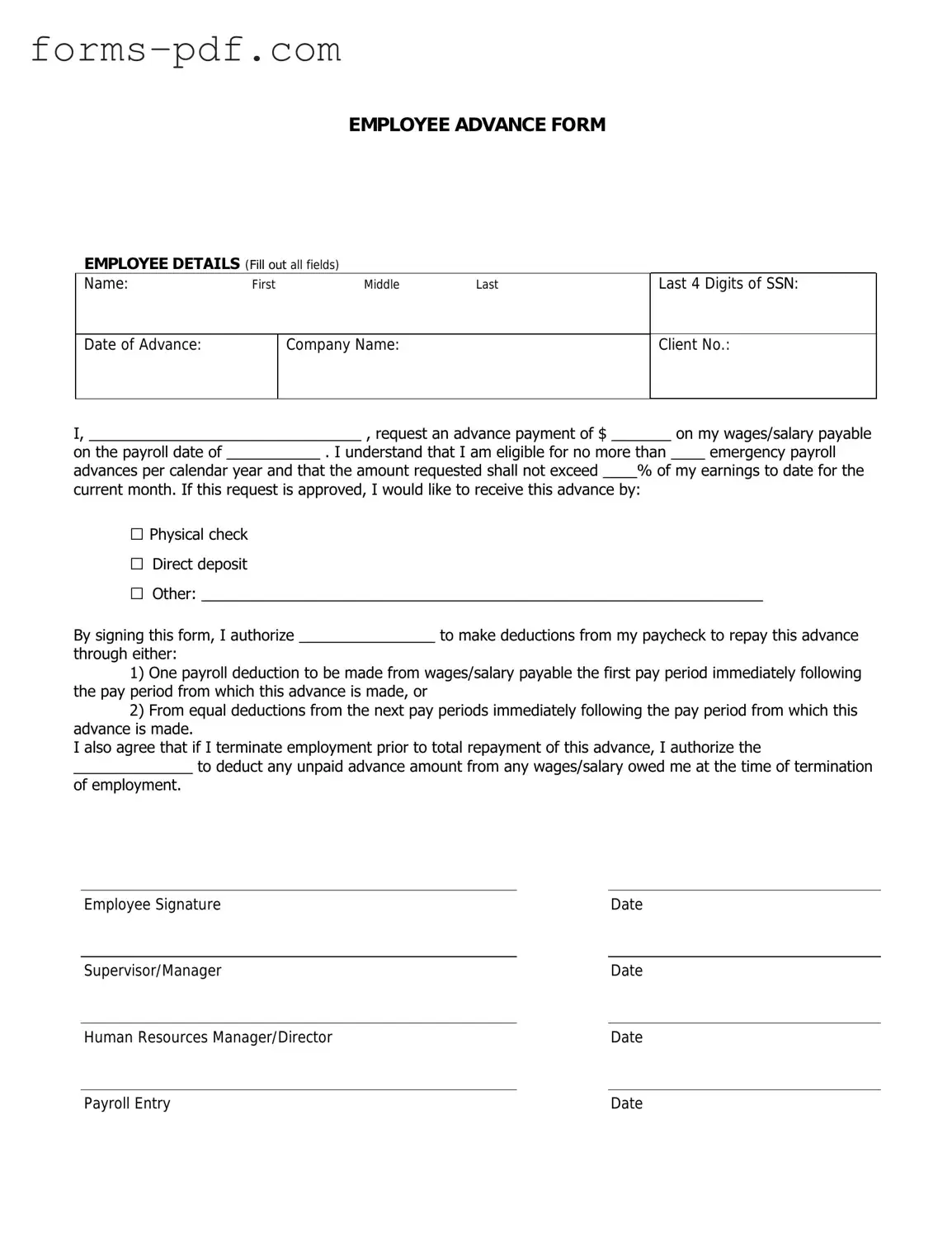 Employee Advance PDF Form