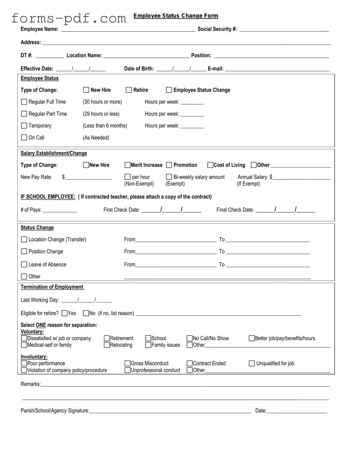 Employee Status Change PDF Form