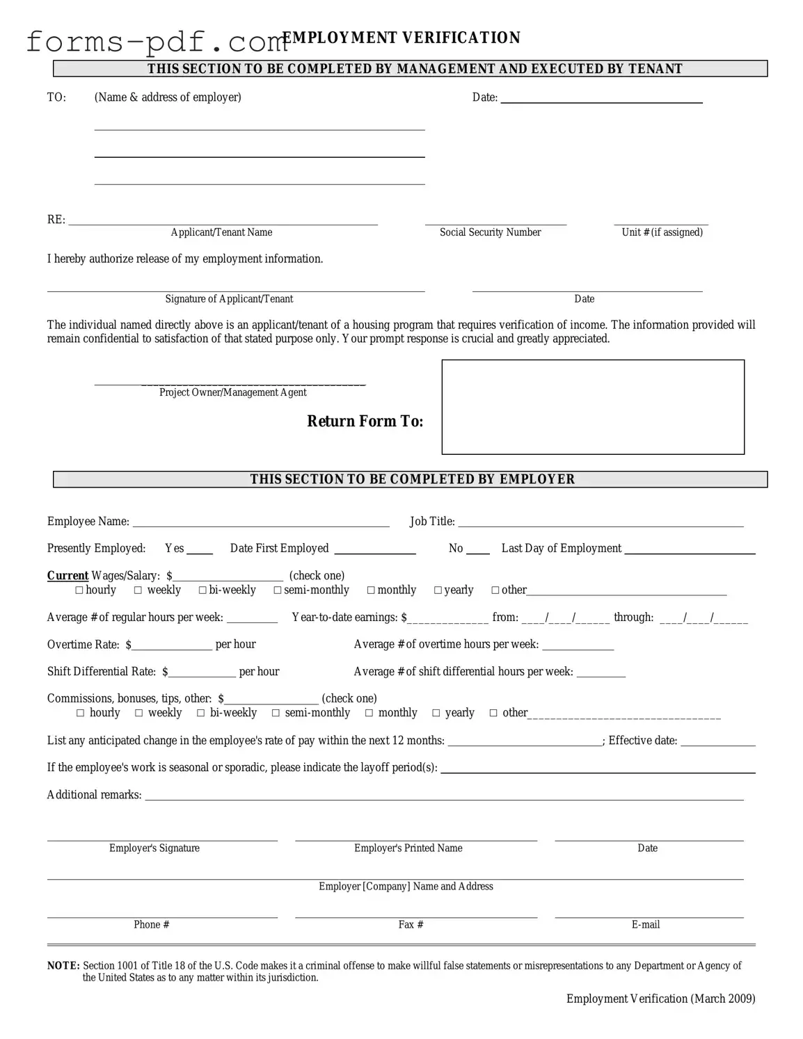 Employment verification form PDF Form
