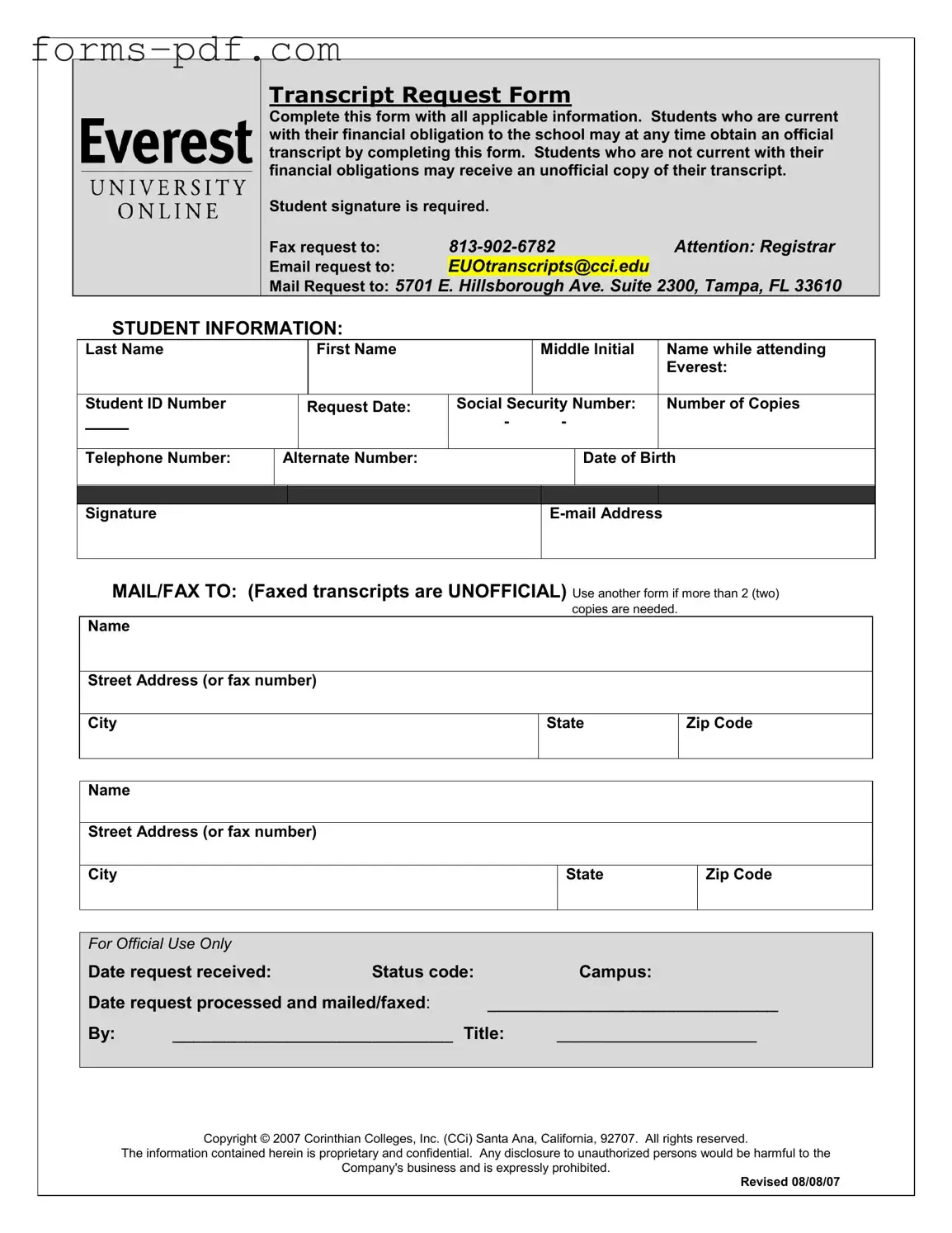Everest University Transcript PDF Form
