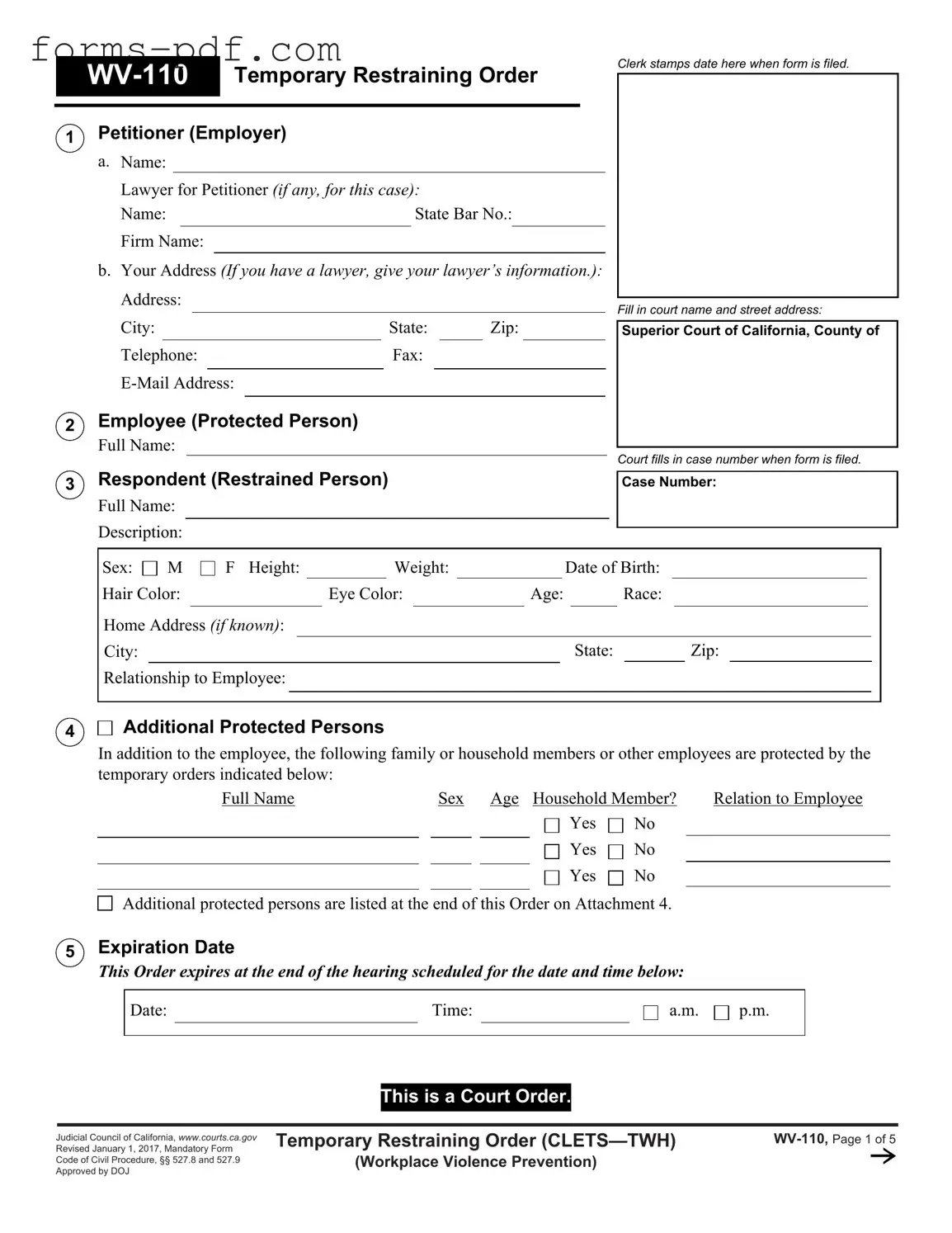 Fake Restraining Order PDF Form