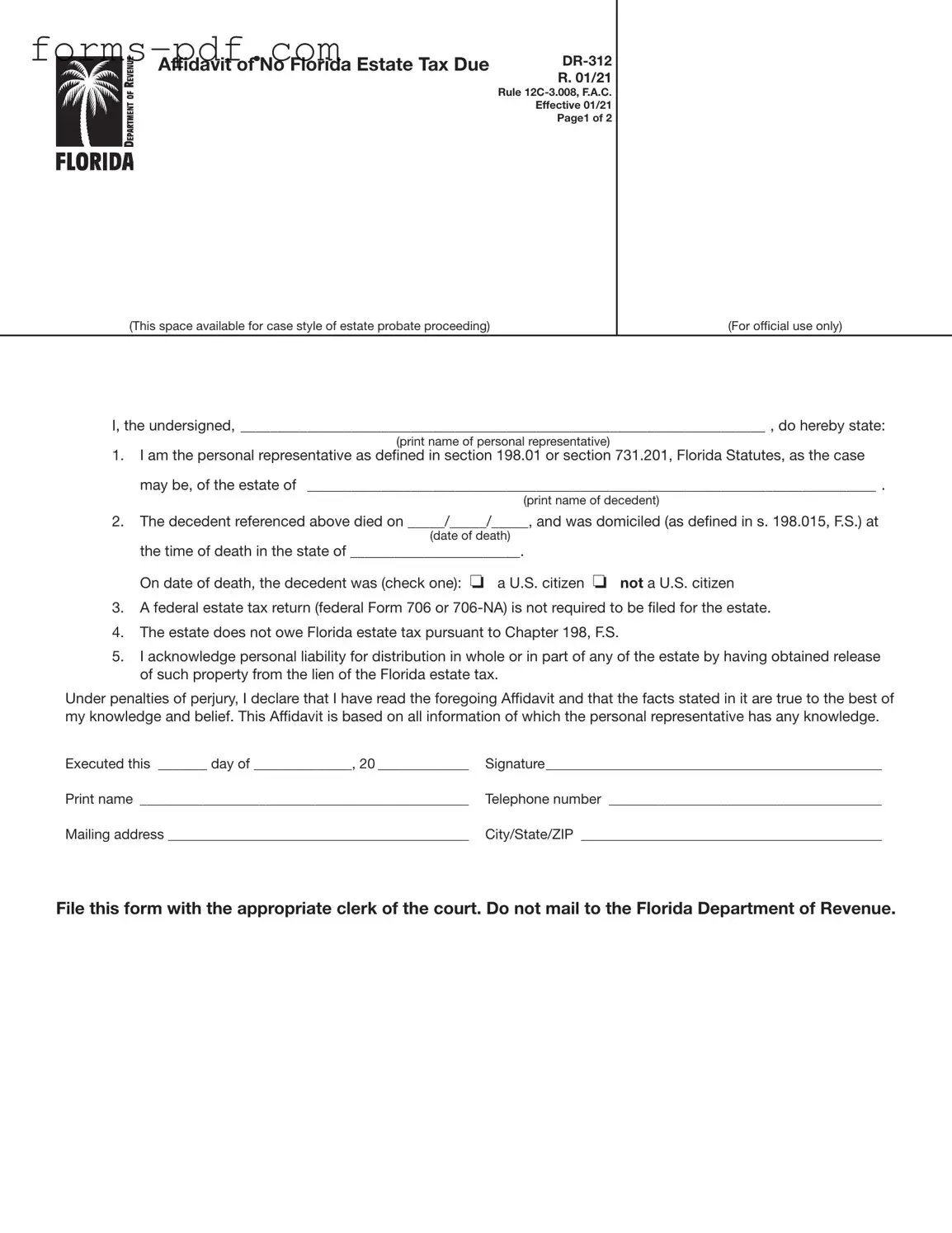Fl Dr 312 PDF Form
