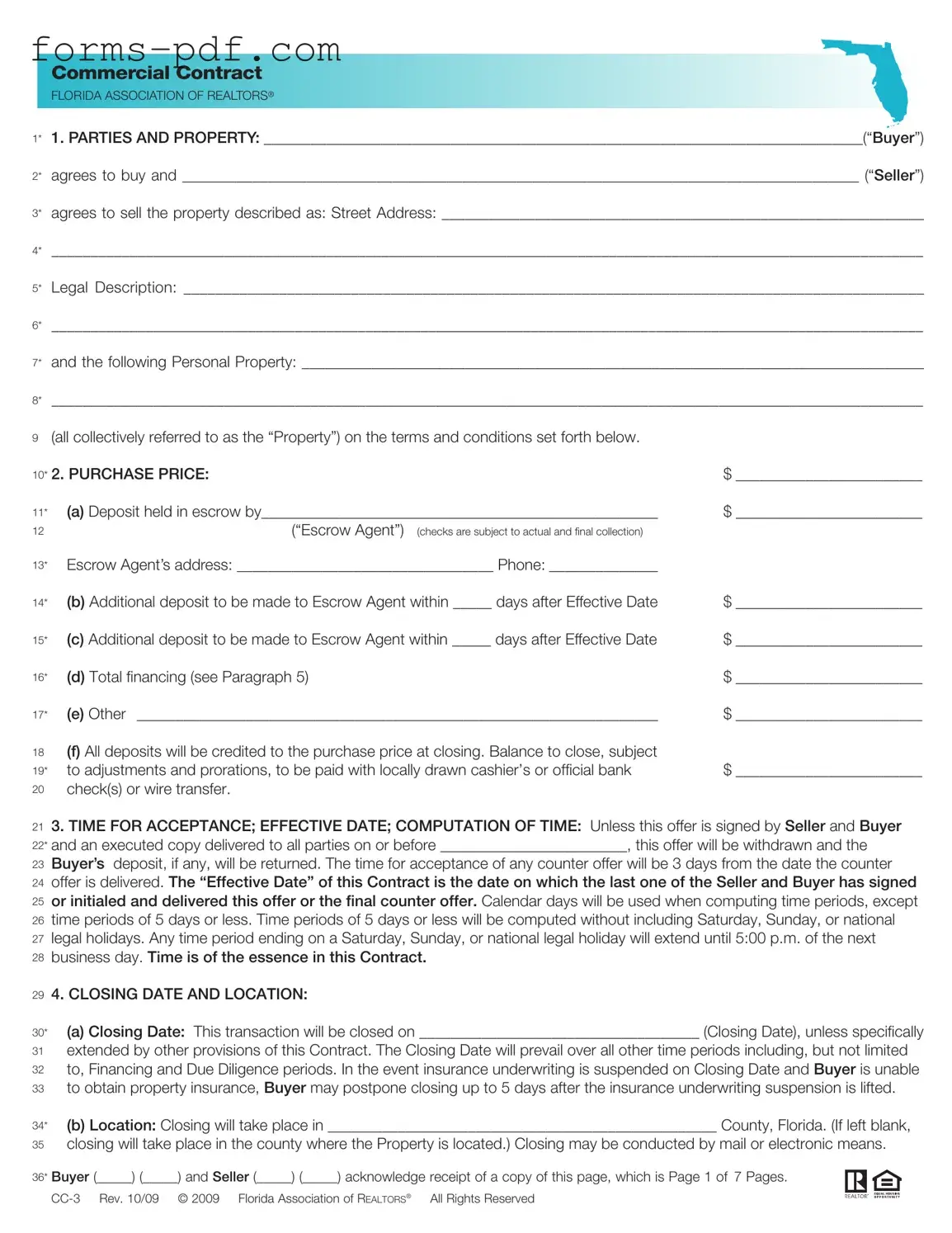 Florida Commercial Contract PDF Form