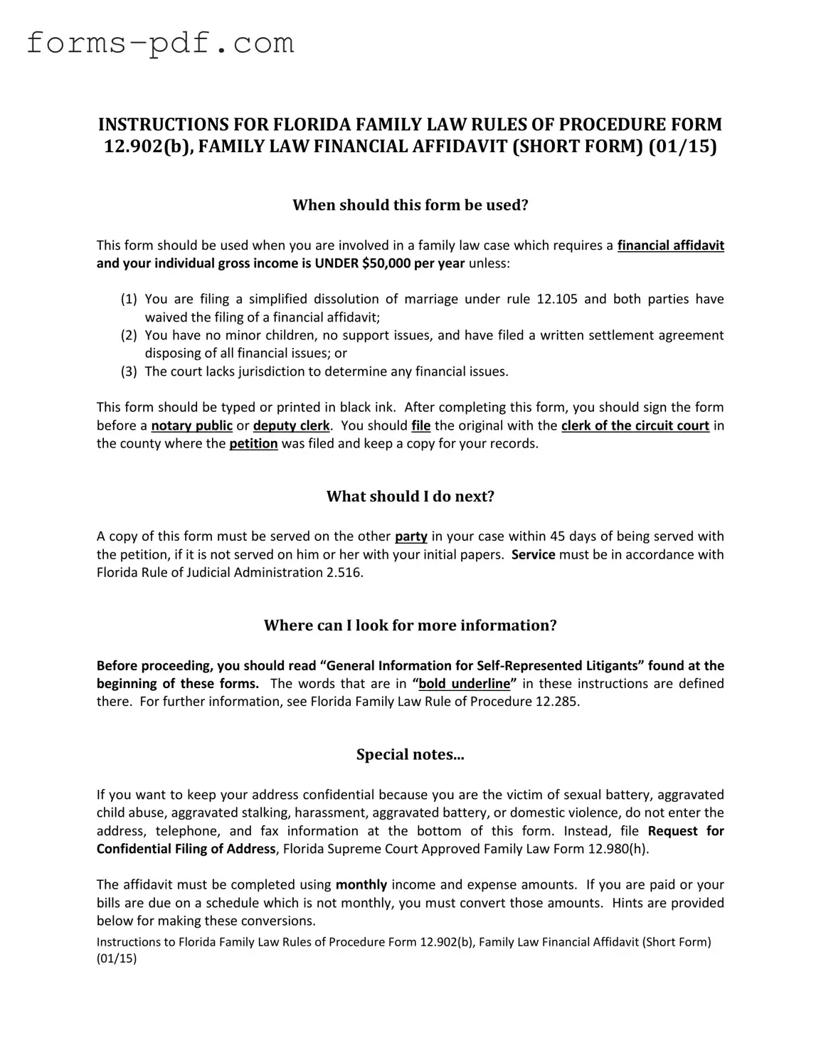 Florida Financial Affidavit Short 12.902(b) PDF Form