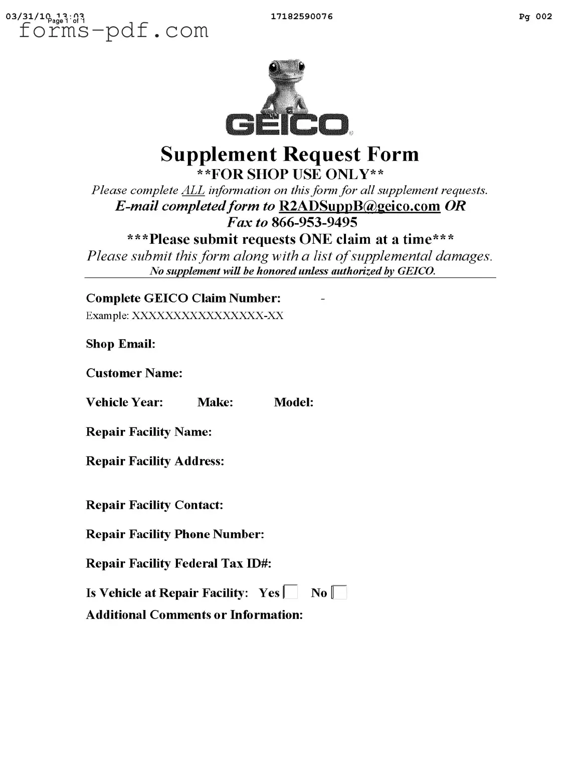 Geico Supplement Request PDF Form