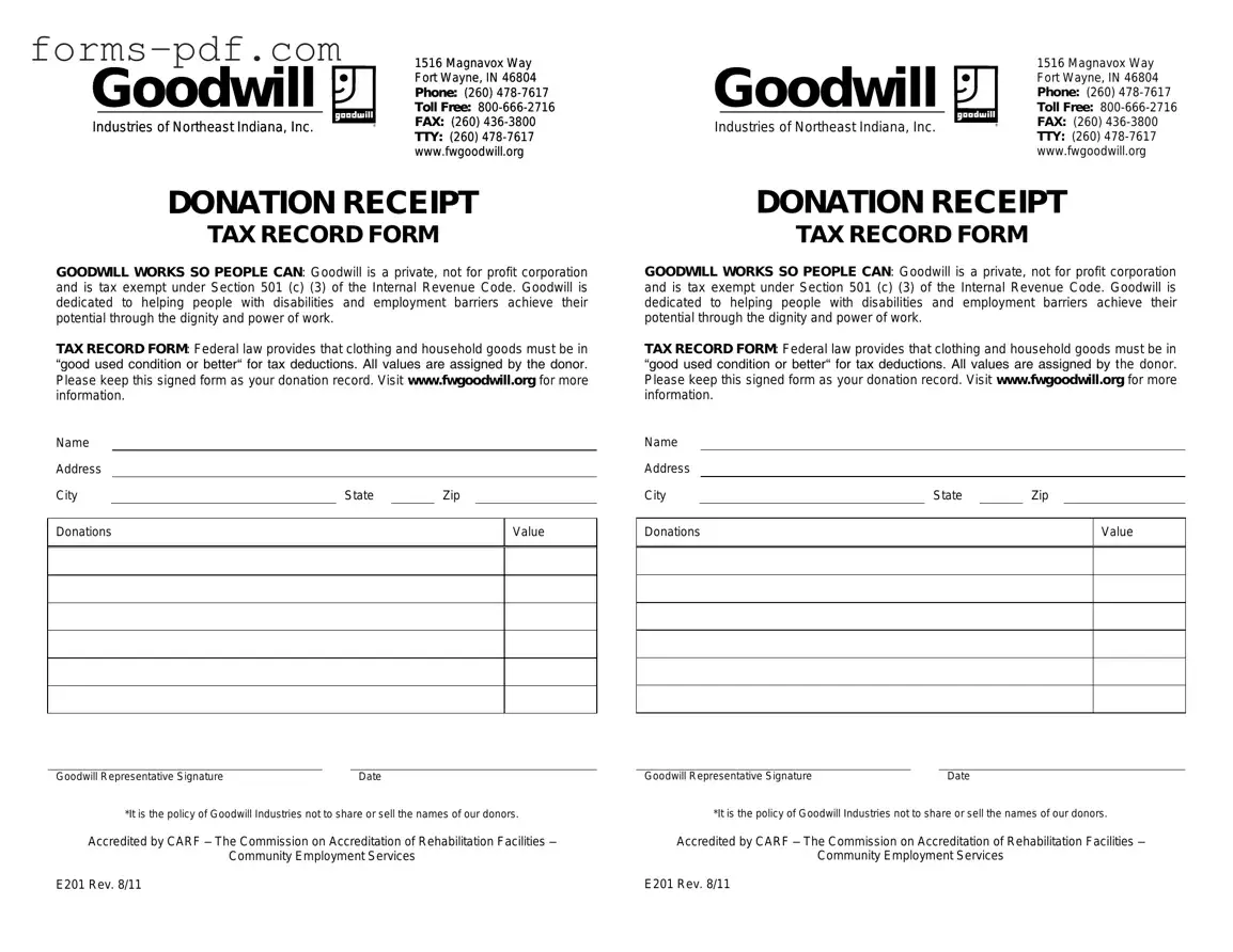 Goodwill donation receipt PDF Form