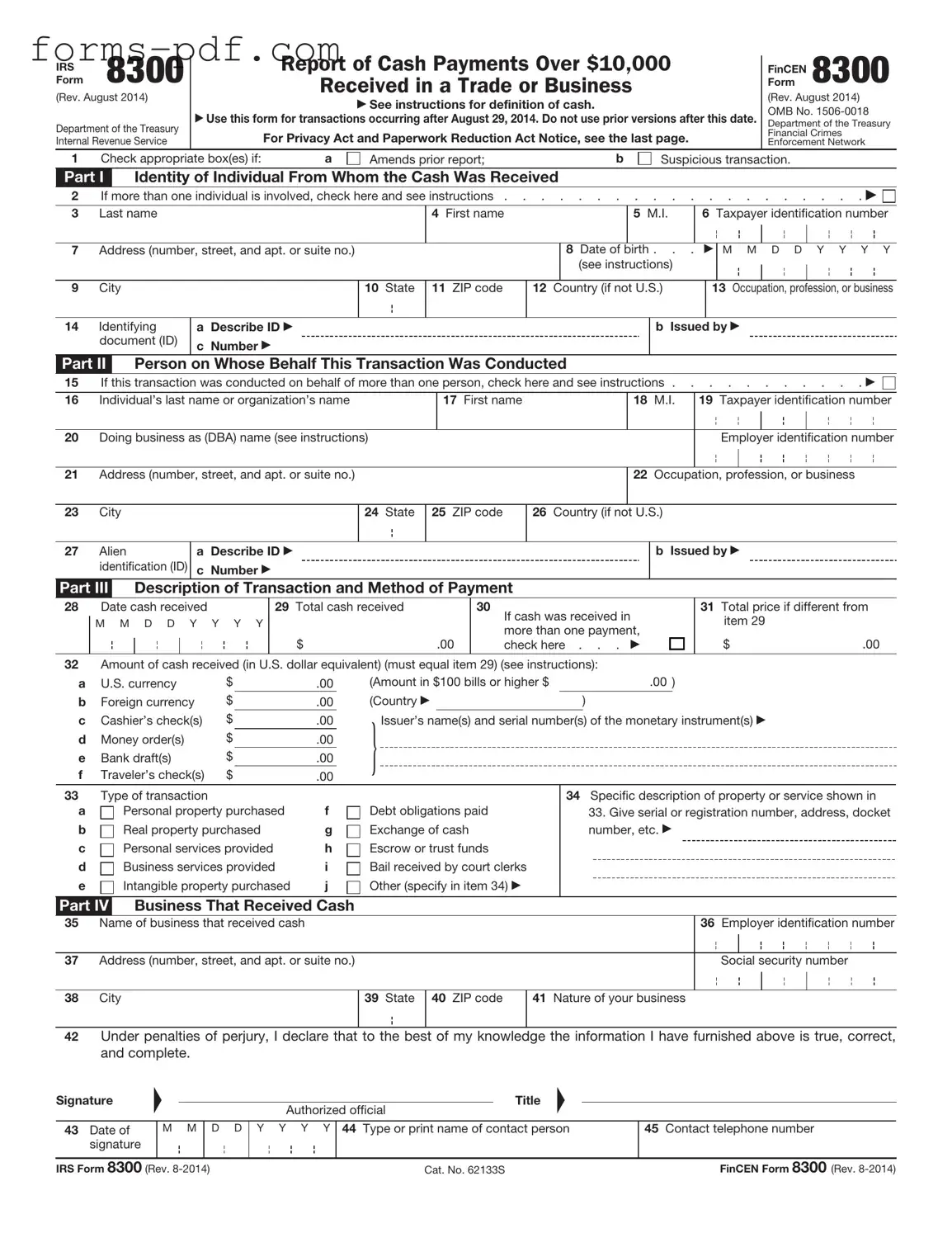 IRS 8300 PDF Form
