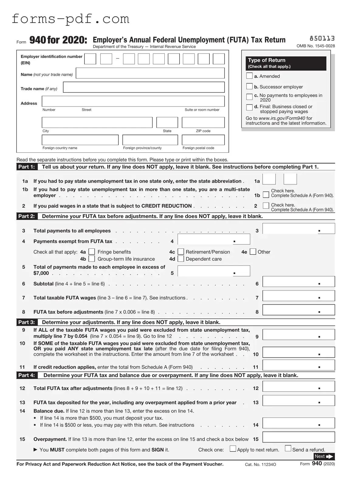 IRS 940 PDF Form