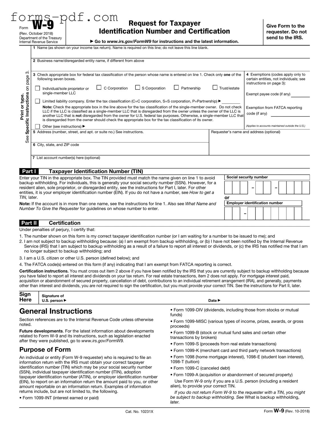 IRS W-9 PDF Form