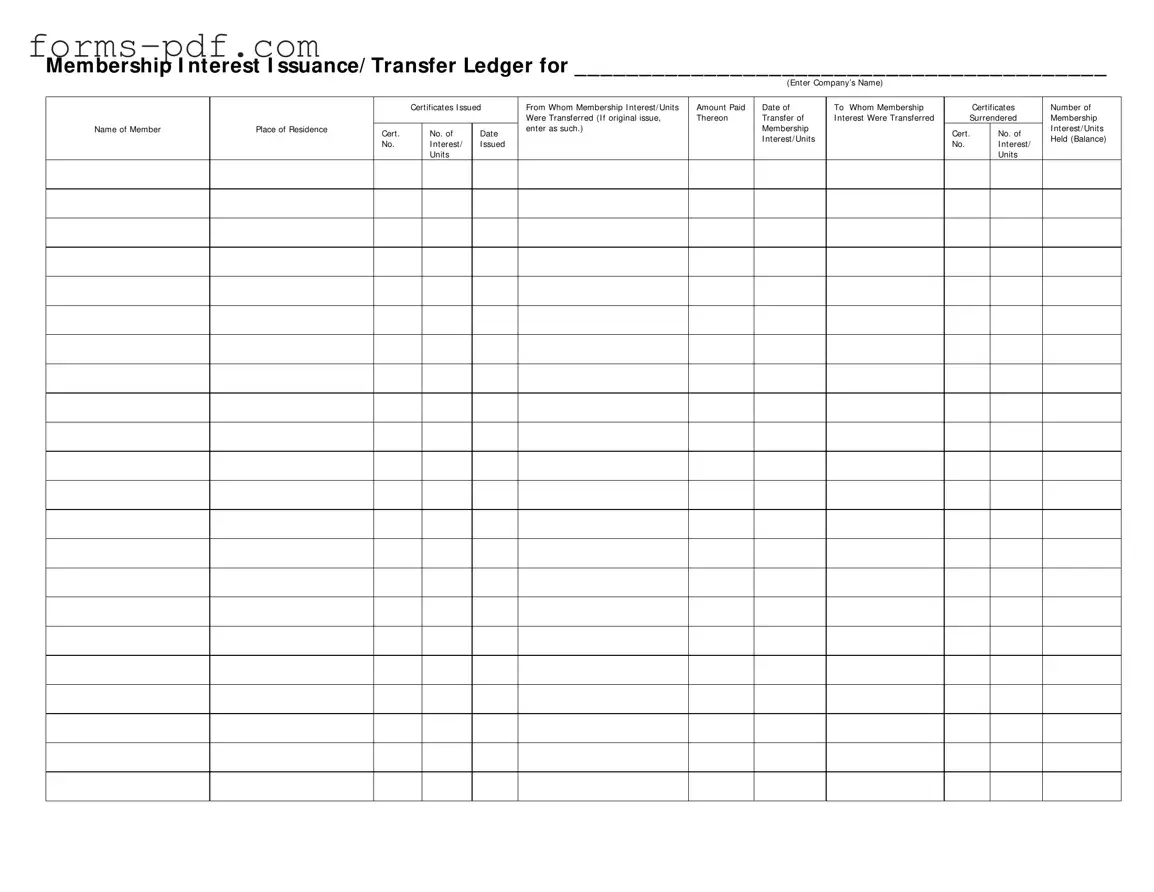 Membership Ledger PDF Form