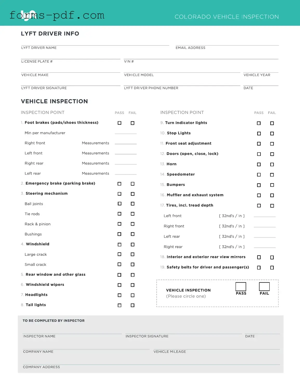 Lyft Inspection PDF Form