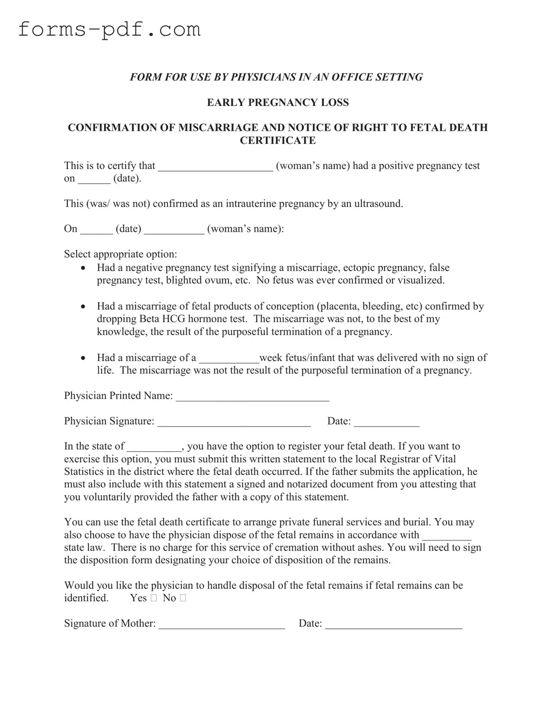 Miscarriage Discharge Paper PDF Form