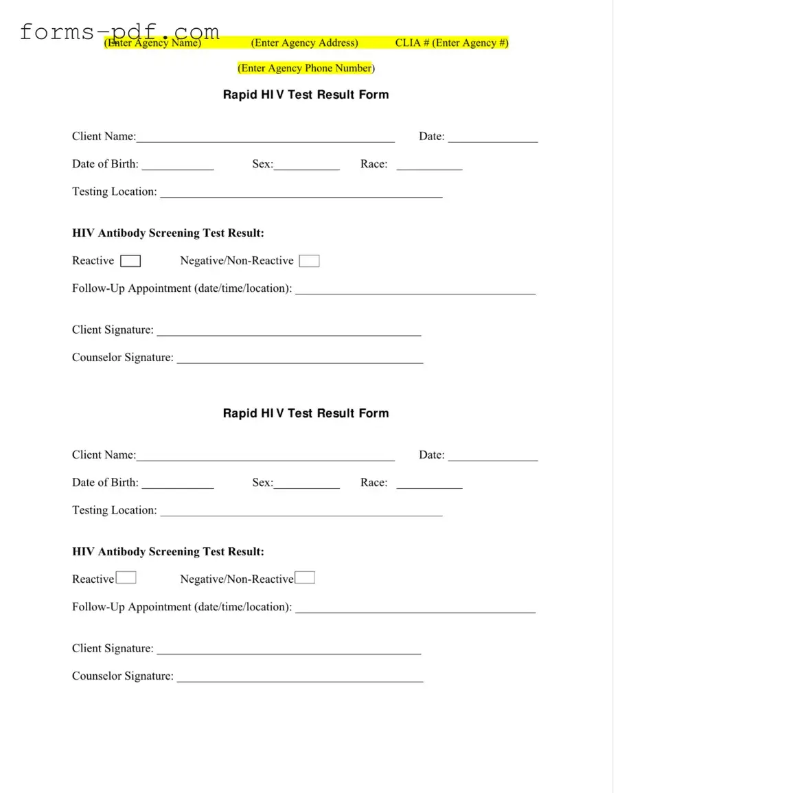 Negative Hiv Test PDF Form