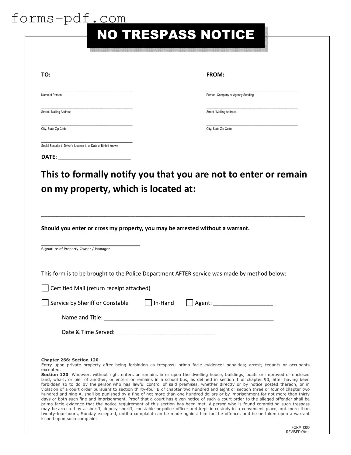 No Trespassing Letter PDF Form