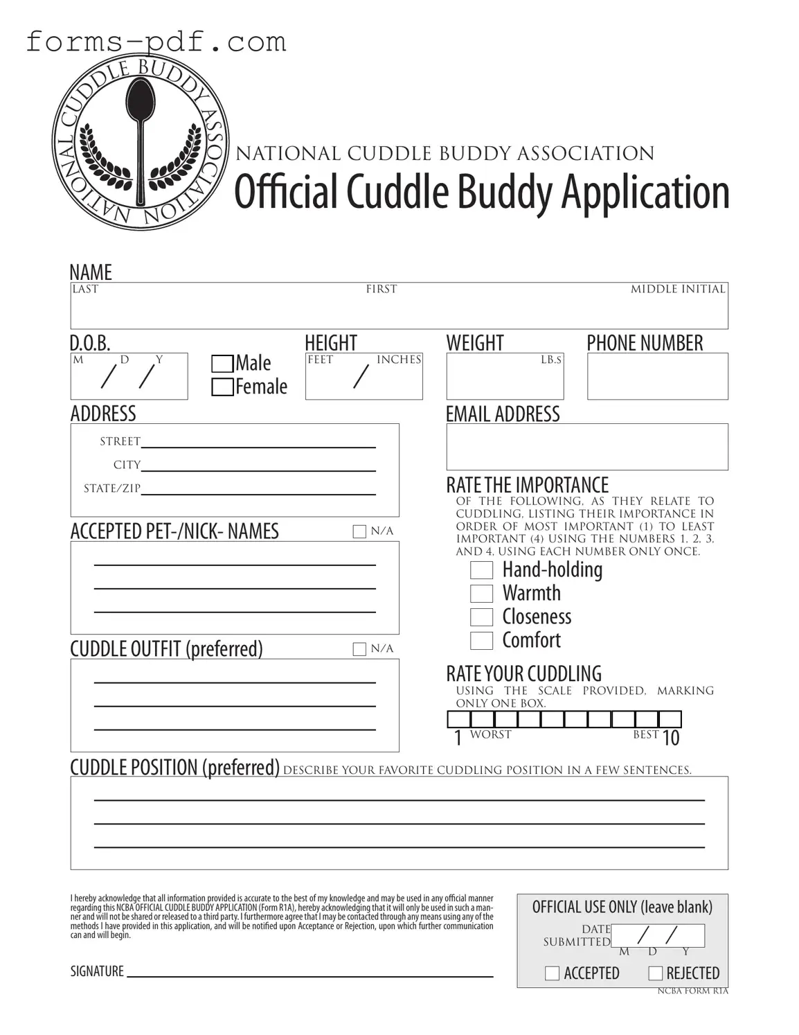 Cuddle Buddy Application PDF Form