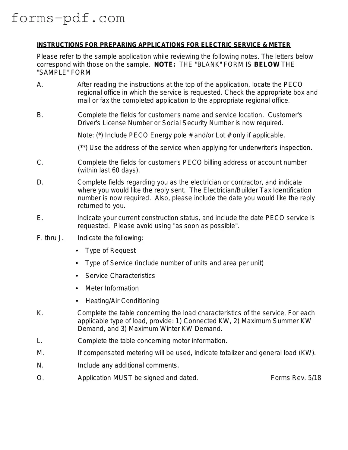 Peco Service And Meter Application PDF Form