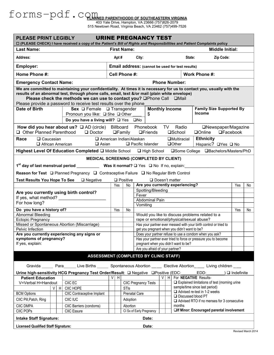Planned Parenthood Proof PDF Form
