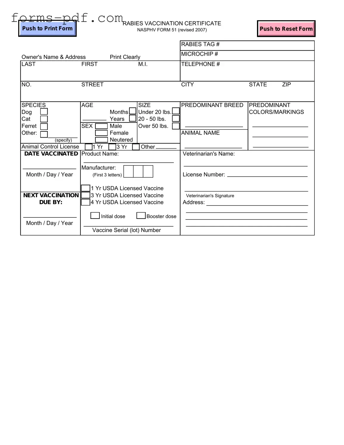 Rabies Certificate PDF Form