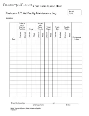 Bathroom Cleaning Log Sheet PDF Form