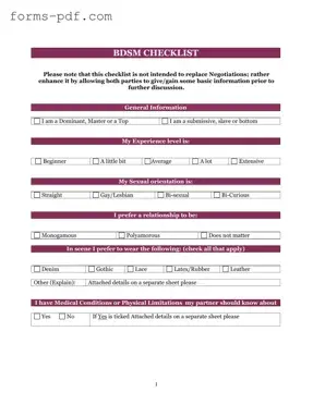 Bdsm Checklist PDF Form